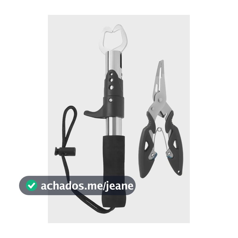 Kit Pesca Alicate Contenção Peixe Saca Anzol Bico Multifunçã Preto