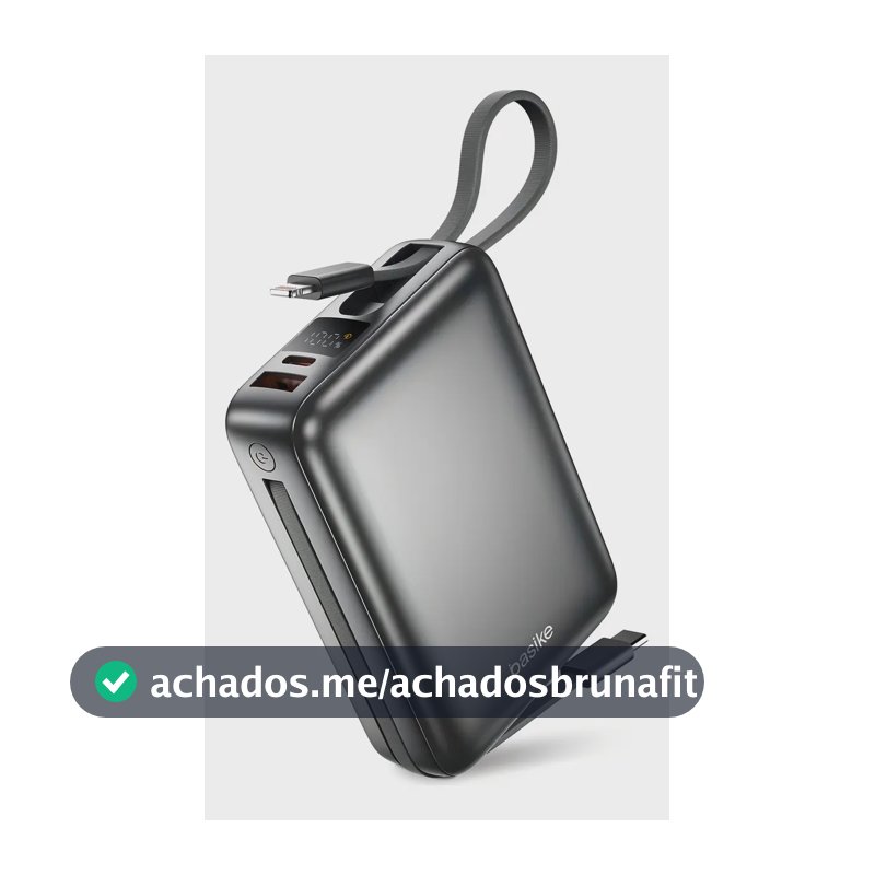 Carregador Portátil Power Bank Basike 20000mAh 22.5W Rápido Cabos Embutidos Tipo C iPhone Samsung