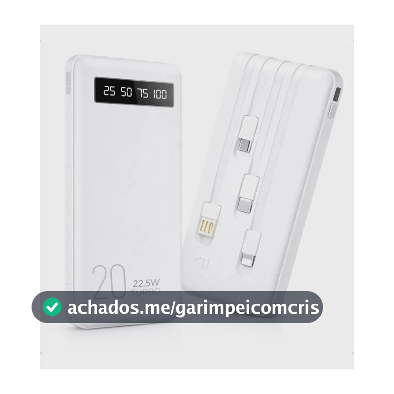 Power Bank 20000mah Carregador Portátil Turbo Rápido 22.5w Display Digital Branco