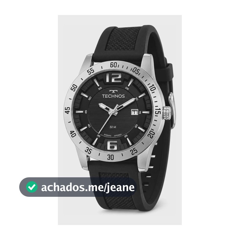 Relogio Technos Masculino Prateado Pulseira Silicone Militar Preto Prateado