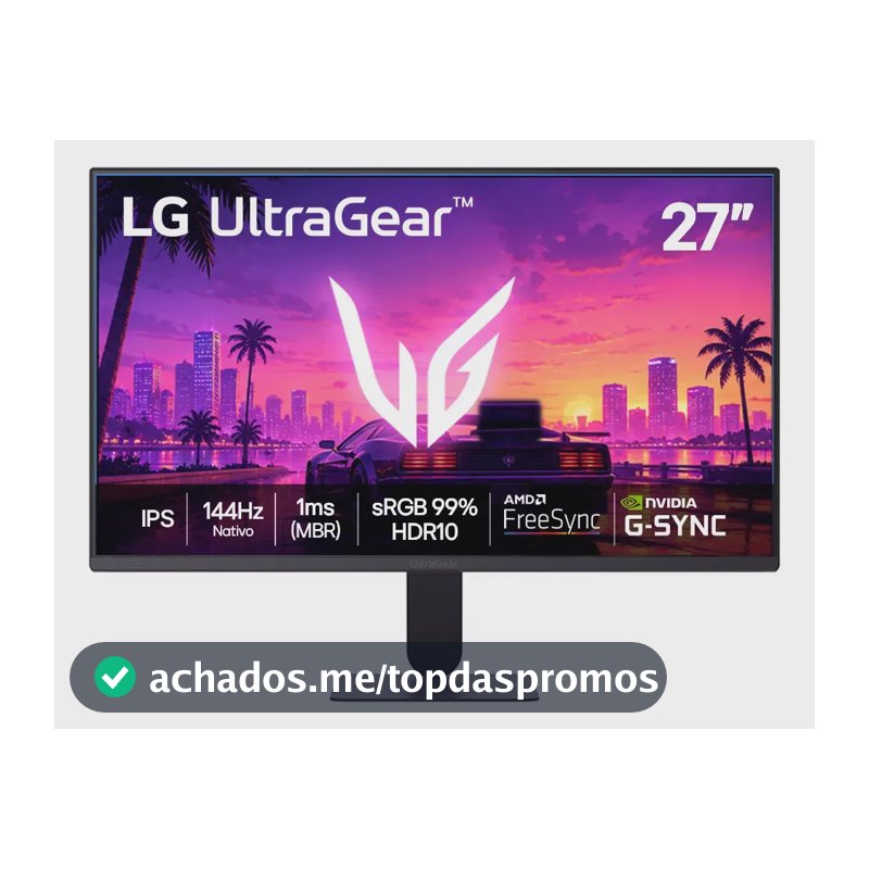 LG UltraGear Monitor Gamer 27" IPS, 144Hz Nativo, 1ms (MBR), Full HD (1920x1080), HDR10, NVIDIA G-SYNC, AMD FreeSync, Preto - 27G411B