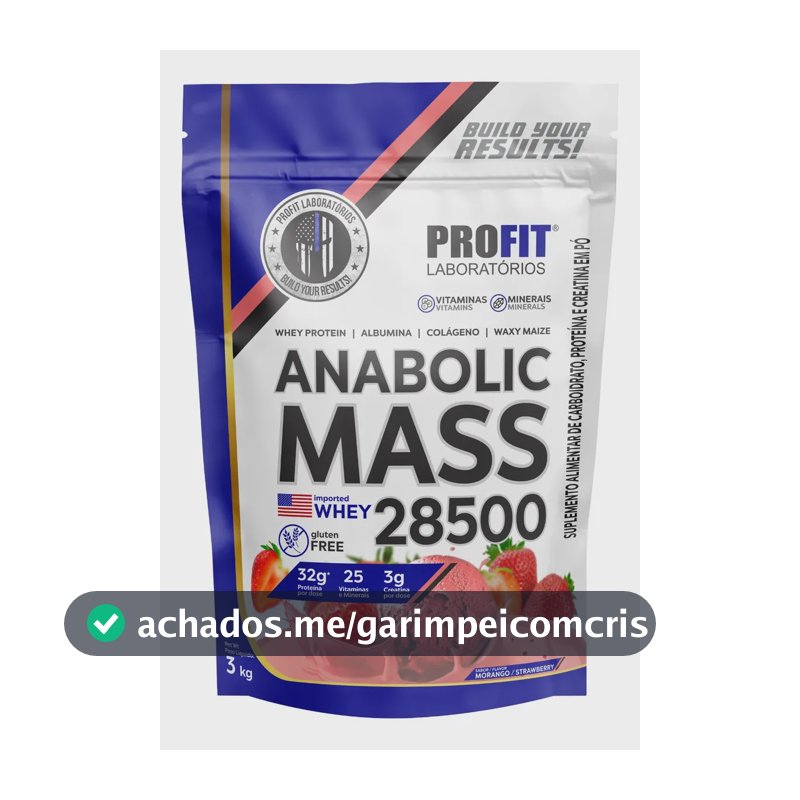 Proteína ProFit Laboratórios Hipercaloricos Anabolic Mass 28500 em pó sabor Morango x 3kg