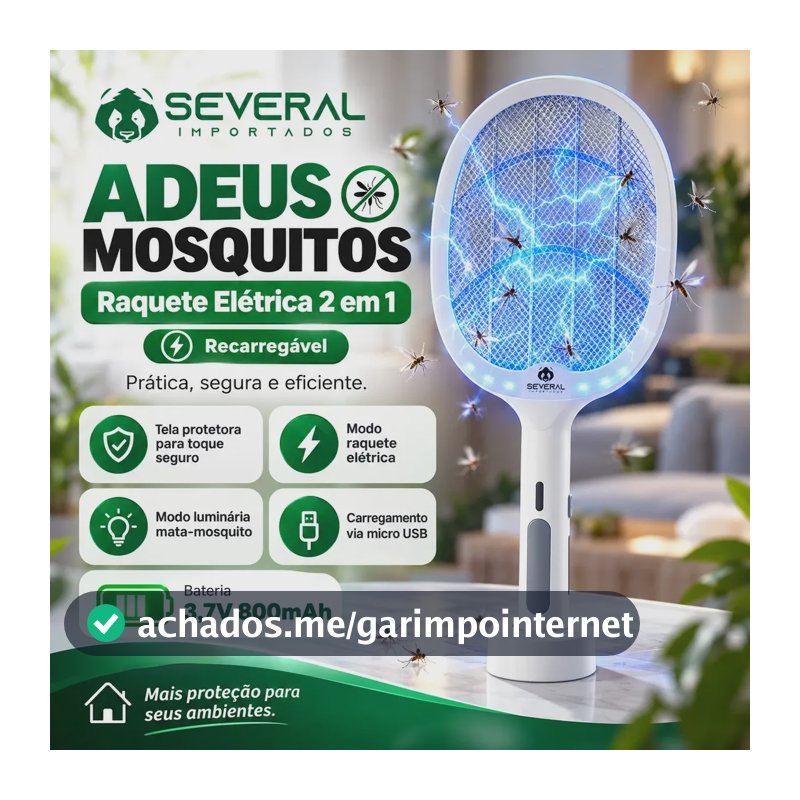 Raquete Elétrica Several Importados Recarregável Mata Pernilongos Mosquitos E Atrai Com Iluminação UV