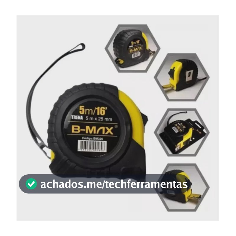Trena Retrátil Profissional 5m X 25mm Fita Métrica Aço