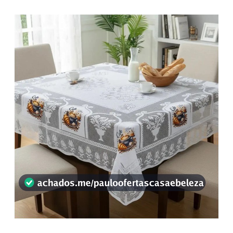 Toalha De Mesa Renda 4 Lugares Quadrada Luxo 1,60x1,60m Cor Branco Café