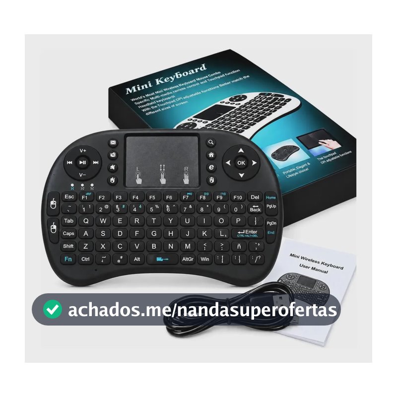 Mini Controle Teclado Bluetooth Sem Fio Para Smart Tv Box Pc Preto