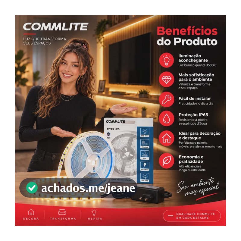 Fita Led 5050 5metros C/silicone Ip65 6500k + Fonte Cor da luz Branco-quente Tensão de operação Commlite