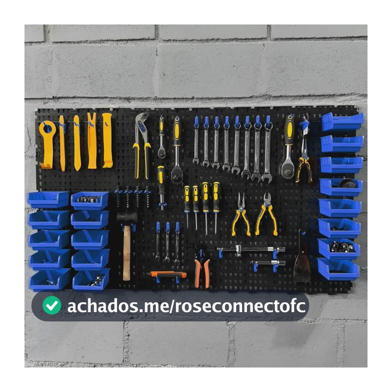 Painel Ferramentas Organizador Perfurado 118x52 + Brindes Preto Com Azul