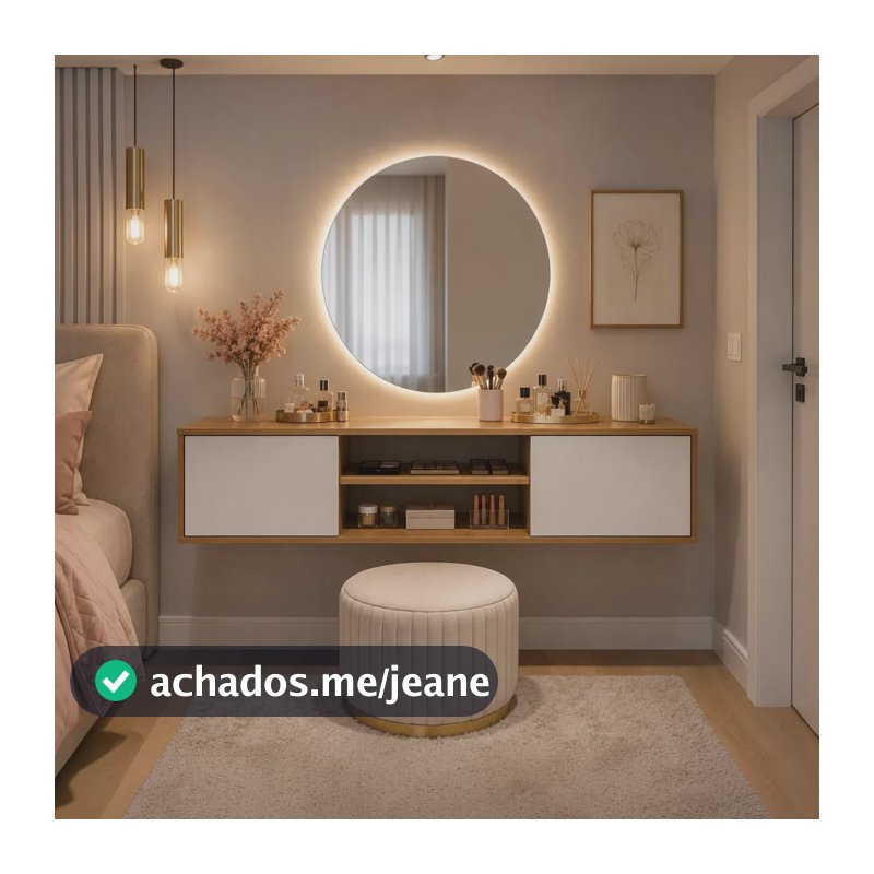 Penteadeira Suspensa Camarim Maquiagem Para Quarto 120cm Nature / Off White