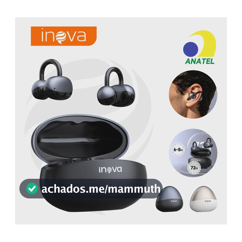 Fone de Ouvido Inova FON-13025E Tipo Clip Orelha Preto, Bluetooth, IPX6, para Esporte
