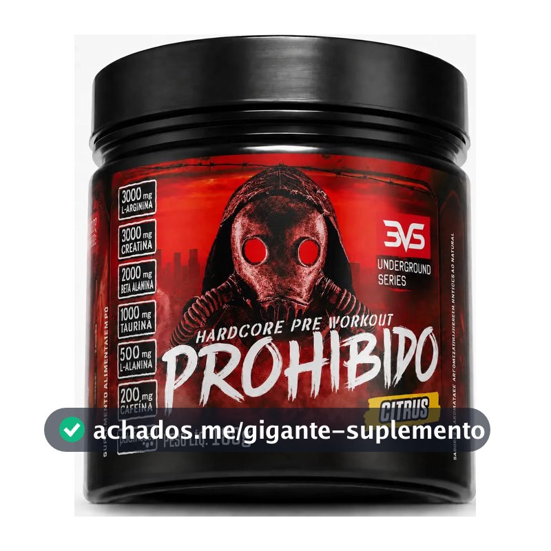 PRÉ TREINO PROHIBIDO 180g Sabor Citrus - Fórmula Avançada contendo Creatina, Beta Alanina, Taurina, L-tirosina, L-alanina, Cafeína, Arginina e Palatinose - Extra Forte