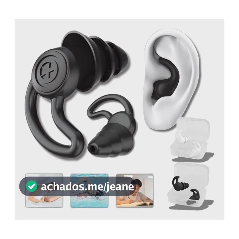 Tampão De Ouvido Protetor Auricular Dormir Natação Antiruído Preto