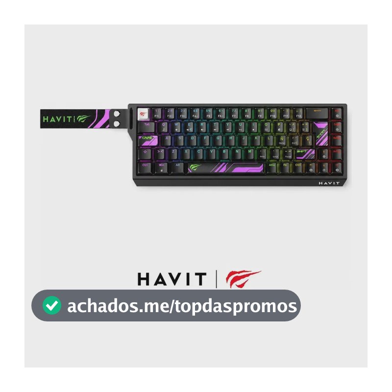 Teclado Magnético Gamer Havit KB922L Pro-SP 65% 69 Teclas Rapid Trigger 0,01mm 8000Hz RGB Hall Effect Com Fio USB-C Cor Preto Inglês US