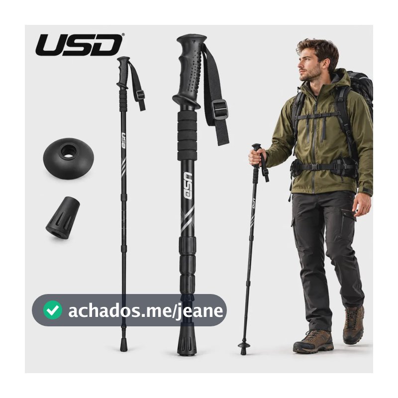 Bastão De Trilha Trekking Montanhismo Caminhada Ergonômico Cor Preto Marca USD