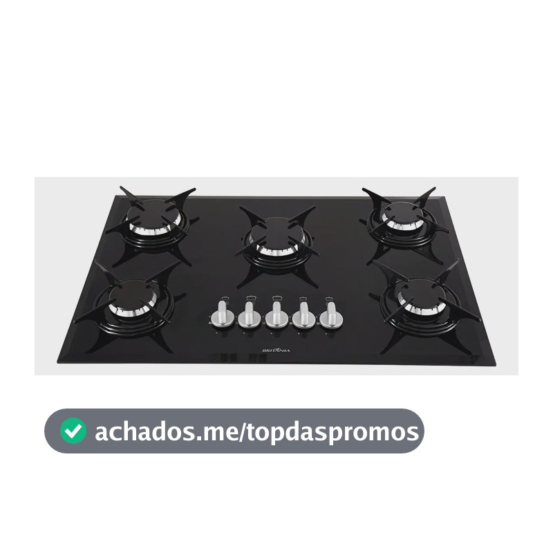 Cooktop Britânia BCT5P 5 Bocas a Gás Preto de Embutir Bivolt