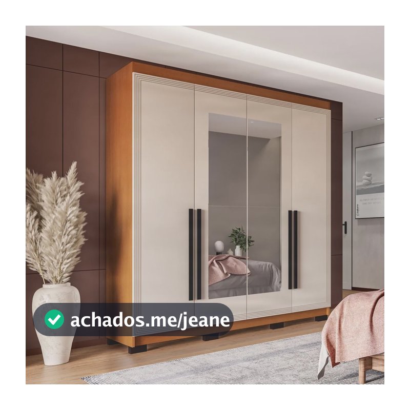Guarda-roupa Solteiro 4 Portas 4 Gavetas Espelho 161cm Freijó/creme