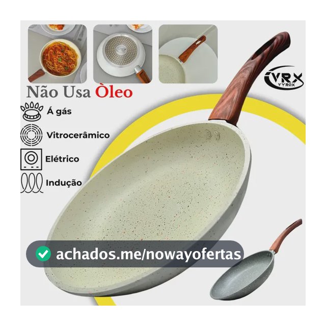 Frigideira Cerâmica 24cm Grande Premium Antiaderente Fogão Cooktop Indução Gás Elétrico Fundo Triplo Frita sem Óleo Cozinha Cabo de Baquelite Soft Touch Antitérmico Profissional VYROX