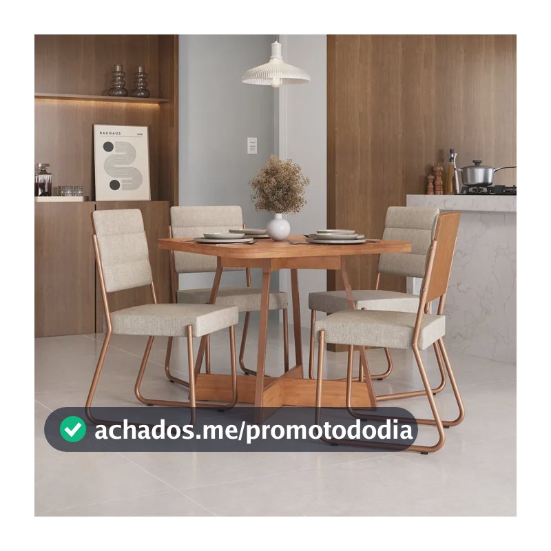 Conjunto Sala Jantar 4 Cadeiras Charlotte Carraro Nogal Rose