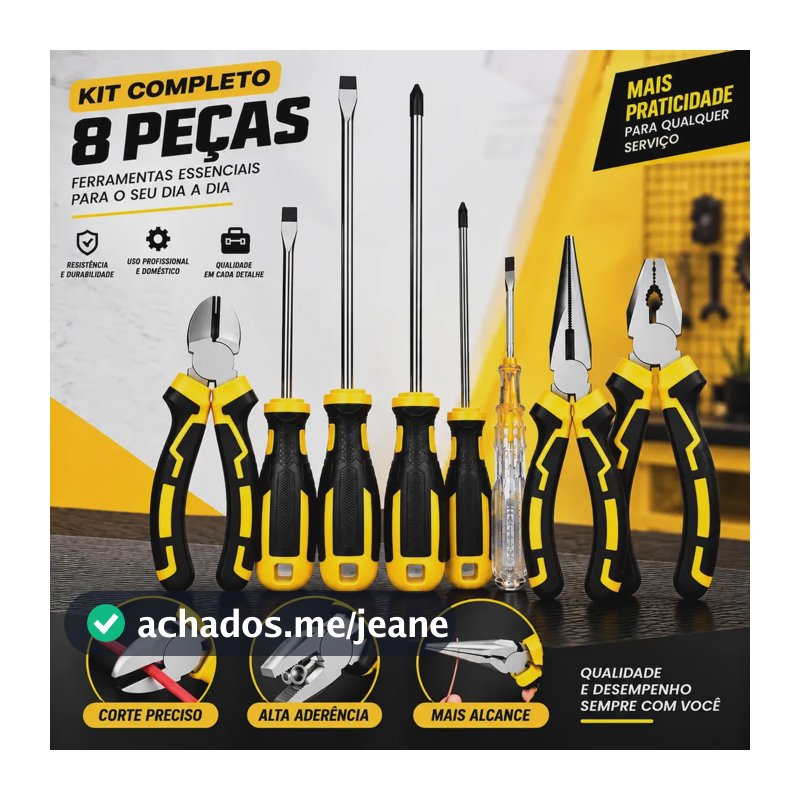kit Alicate Universal Corte Bico Universal 8 Polegadas Chave De Fenda Philips Eletricista Ferramentas Com 8 Peças de 8"
