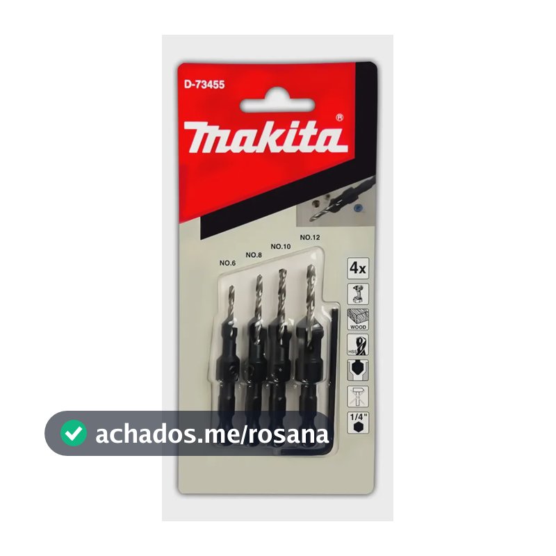 Jogo De Brocas Escareadoras Makita Para Madeira 4 Pçs D73455