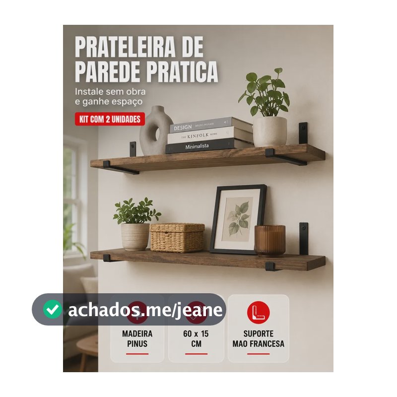 Kit Prateleiras Madeira Industrial 2 Unidades 60x15 Marrom