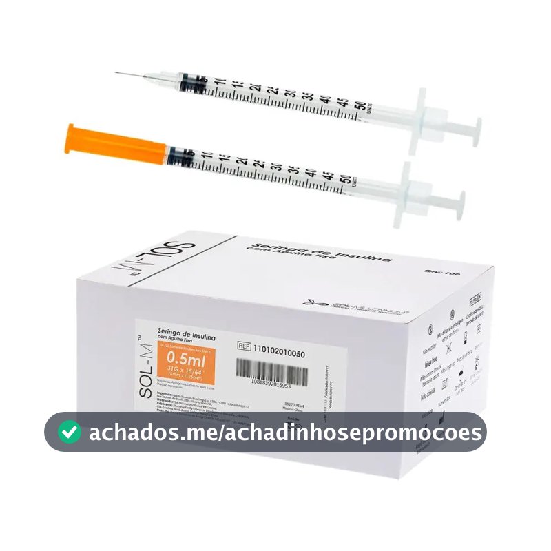 Seringa Insulina C Agulha Fixa 0,5ml 0,25mm X 6mm 31g 100un