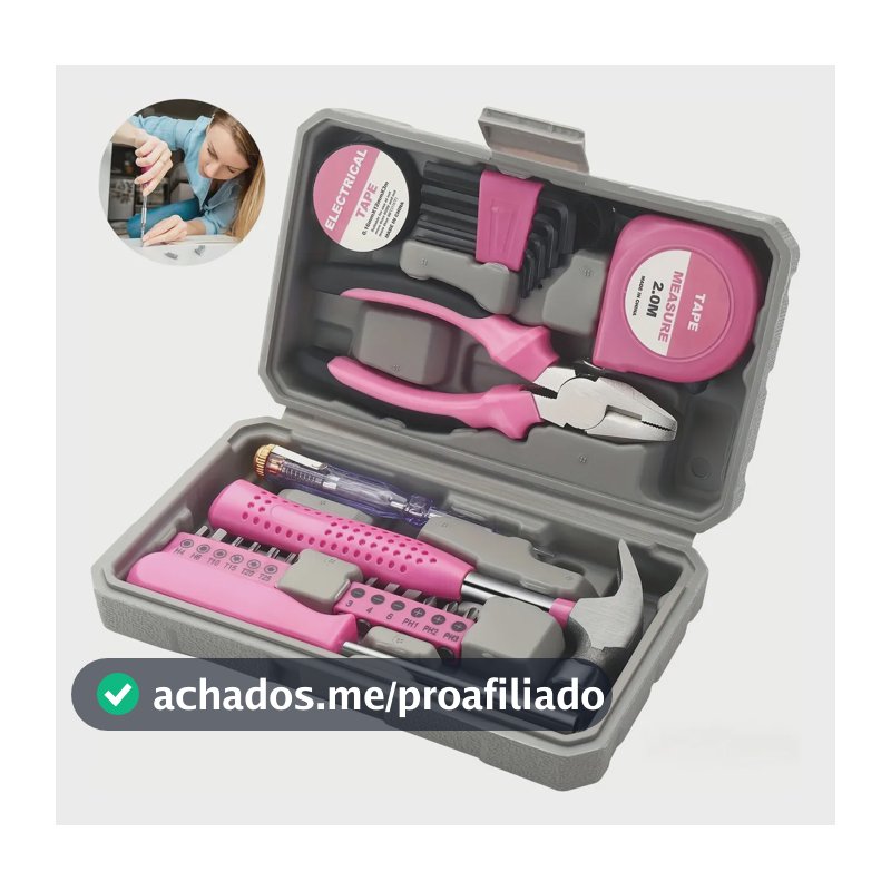 Kit Ferramentas Rosa Feminino 24 Peças Maleta Completa Rosa