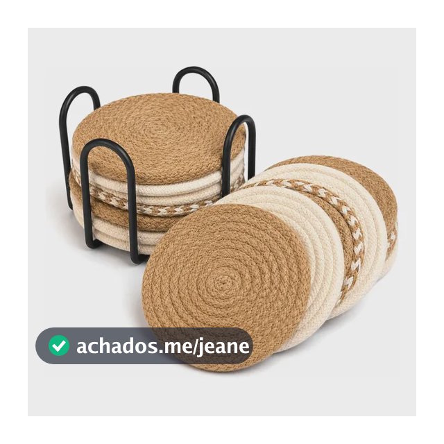 Jogo De Descanso Copo 8 Pcs Algodão + Suporte Organizador Lisa Bege