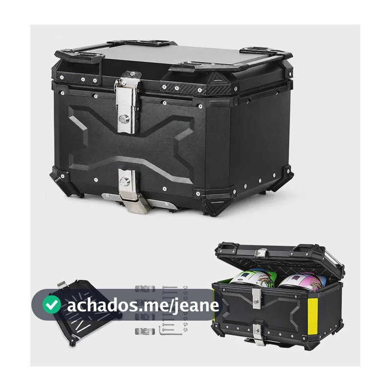 Baú Moto 65l Alumínio Impermeável Com Base Removível Preto