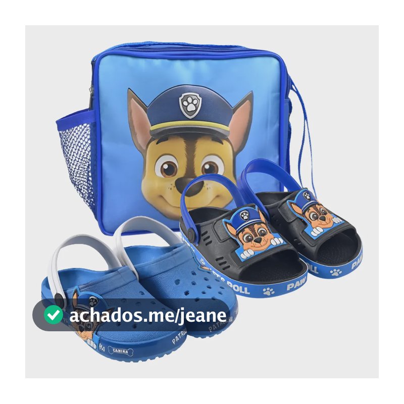 Kit 3 Em 1 Babuche Casual + Papete Com Lancheira Patrulha Azul 24.25 Br
