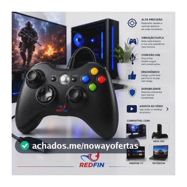 Controle Para Xbox 360 Com Fio USB Joystick Manete Gamepad Controle PC Gamer Para Computador Windows Steam Game Pass Android Gamepass TV Vibração Analógico Ergonômico Plug And Play Redfin