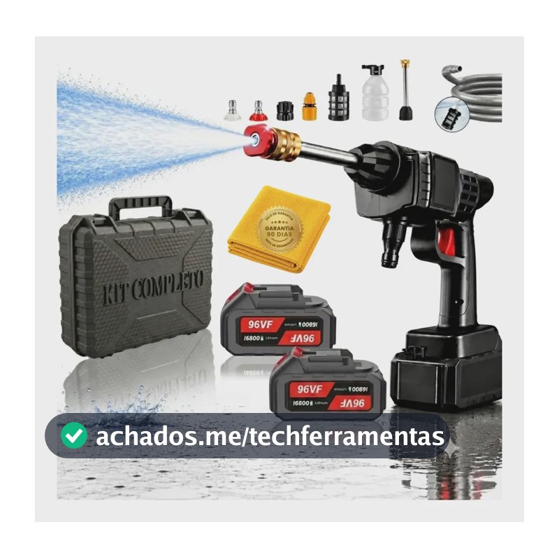 Lava Jato Lavadora Alta Pressão Portátil 2 Baterias Carro Preto 127/220v