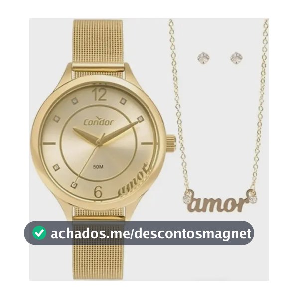 Relógio De Pulso Condor Mimos E Sutilezas CO2035NBP Kit 3 Pçs Dourado Feminino