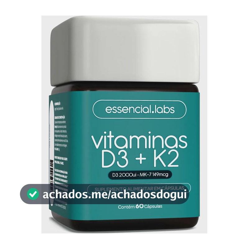 VITAMINA D3 + K2 Menaquinona-7 - Fórmula com Máxima Concentração e Biodisponibilidade - 60 Cápsulas
