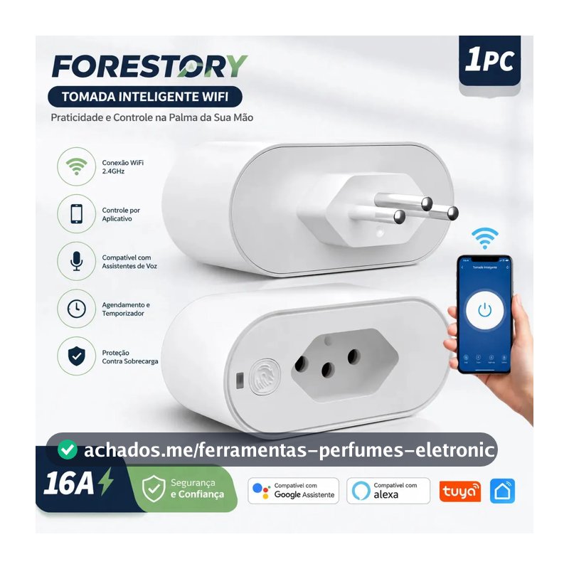 Tomadas Inteligente 16a Wi-fi Bivolt Com Monitoramento De Consumo Compatível Com Alexa Google Home Tuya E Smart Life Automação Residencial Smart Plug Forestory