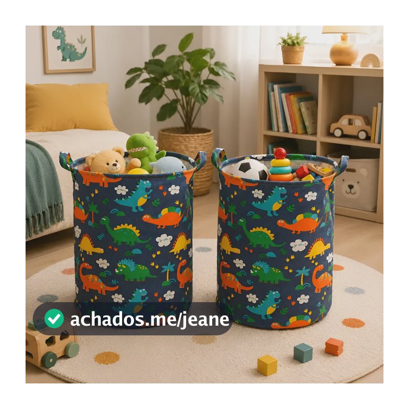 Kit 2 Cesto Organizador Infantil Brinquedos Roupas Dobrável Azul