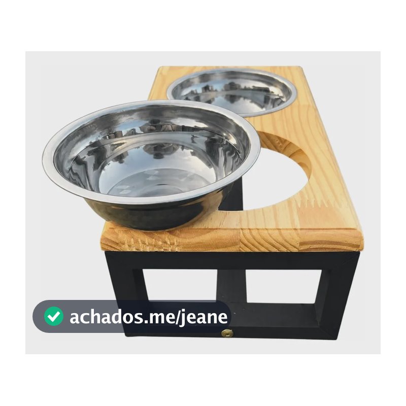 Comedouro Pet Elevado Duas Tigelas Inox - Tamanho M Madeira