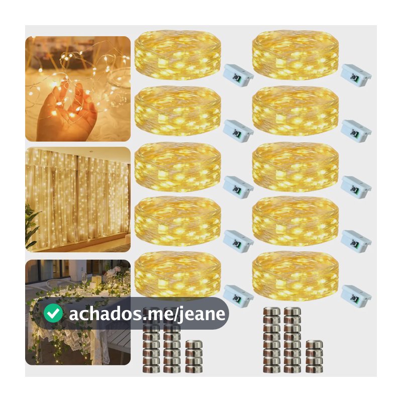 Kit 10 Fio Fada Cordão Luz Decoração Artezenato Luzes De Fada Led Pisca 2m 20 Leds Iluminação Pilhas Para Garrafas Árvore De Natal Casamento