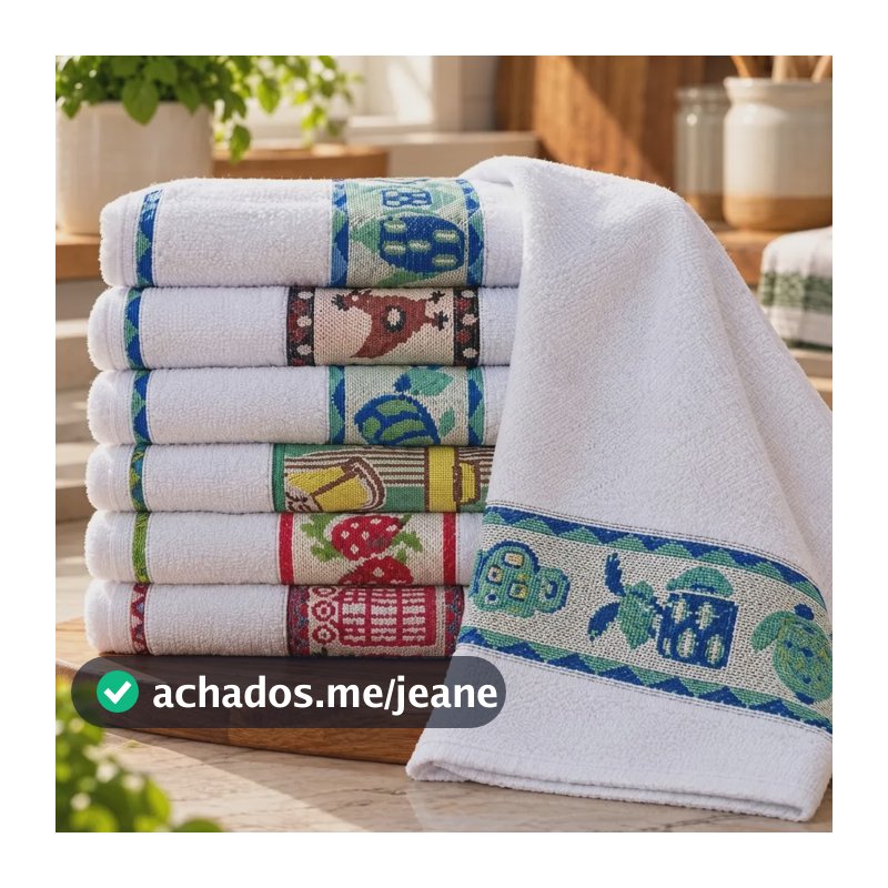 Pano De Prato Atoalhado Algodão Felpudo 45x70 Gourmet Copa Branco Desenho