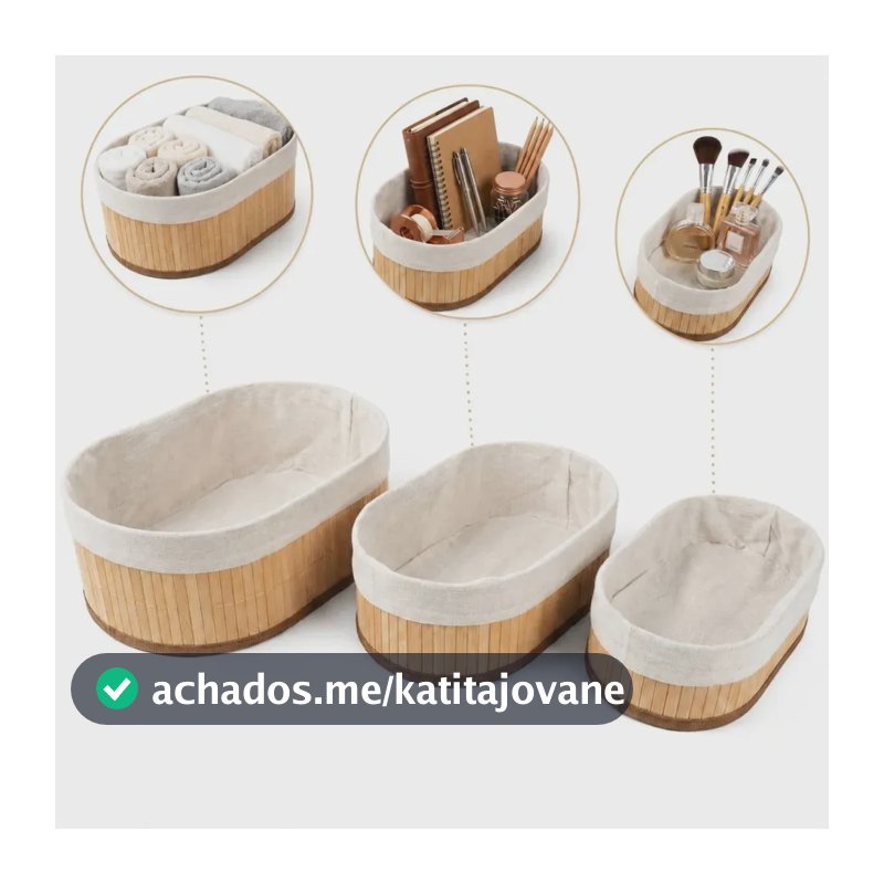 Kit Com 3 Organizadores De Bambu Ovais Yikasa