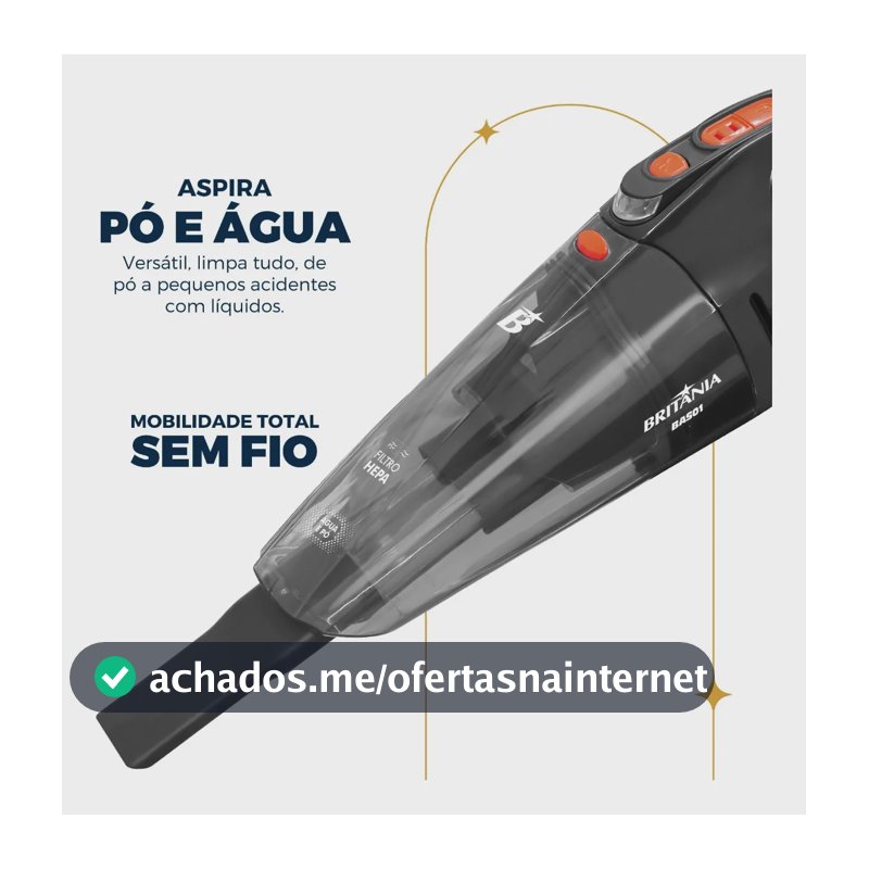 Aspirador De Pó Portátil Bas01 Pó E Água Bivolt 60w Britânia Cinza