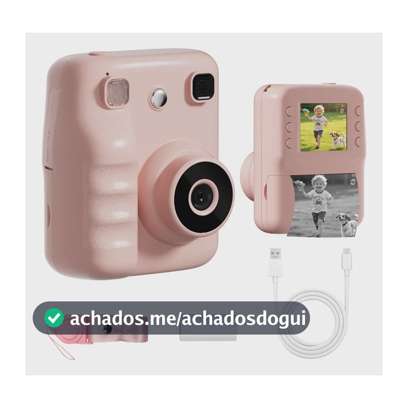 Câmera Instantânea Inova Cases Digital Polaroid Rosa para Crianças com Impressão Térmica