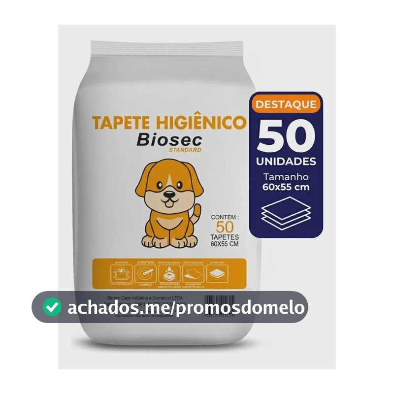 Tapete Higiênico para Cachorro 50 Unidades 60x55cm com Gel Absorvente Fralda Manta Pet Cão Com Fitas Adesivas Anti Odor Atrativo Canino