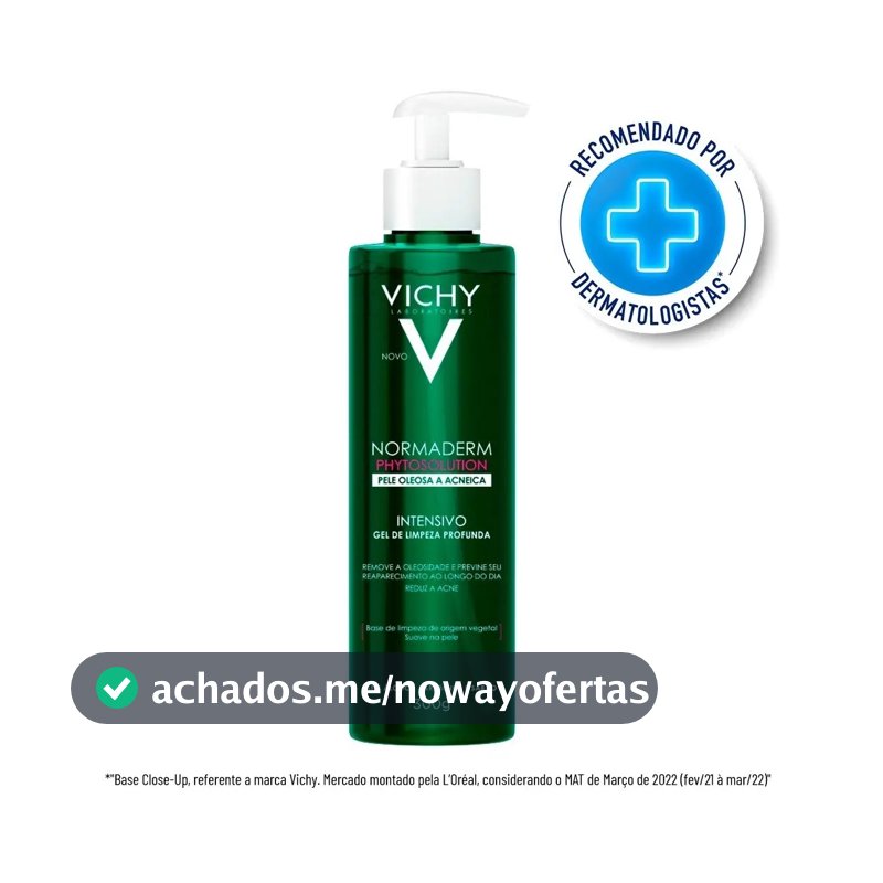 Gel de Limpeza Facial Intensivo, para Pele Oleosa e Acneica, com Ingredientes de Origem Natural, Remove Oleosidade, Reduz Acne e Previne Reaparecimento, Normaderm Vichy 300g