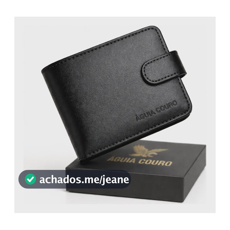 Carteira Masculina Legítimo Águia Couro Com Fecho Preto Home Preto Liso