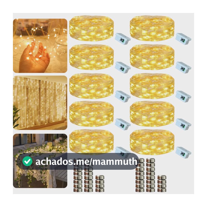 Kit 10 Fio Fada Cordão Luz Decoração Artezenato Luzes De Fada Led Pisca 2m 20 Leds Iluminação Pilhas Para Garrafas Árvore De Natal Casamento