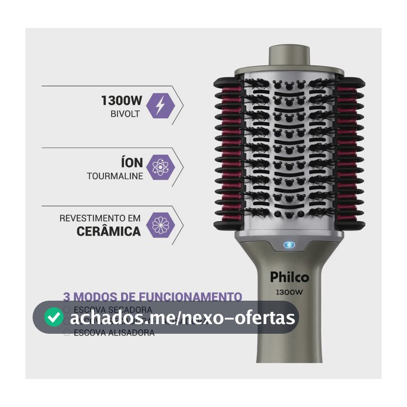 Escova Secadora Pes30 Multicerdas 4 Em 1 1300w Philco Bivolt Prateado
