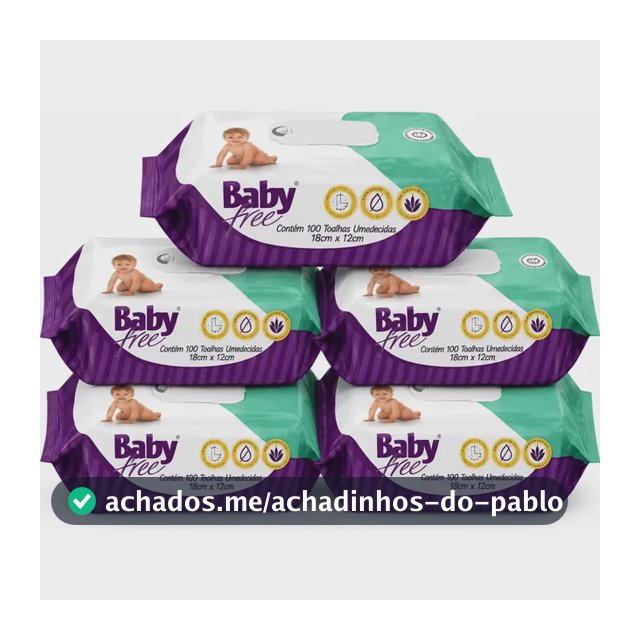 Lenços/toalhas Umedecidos Baby Free 500un Hipoalergênico Kit 5 Pacotes