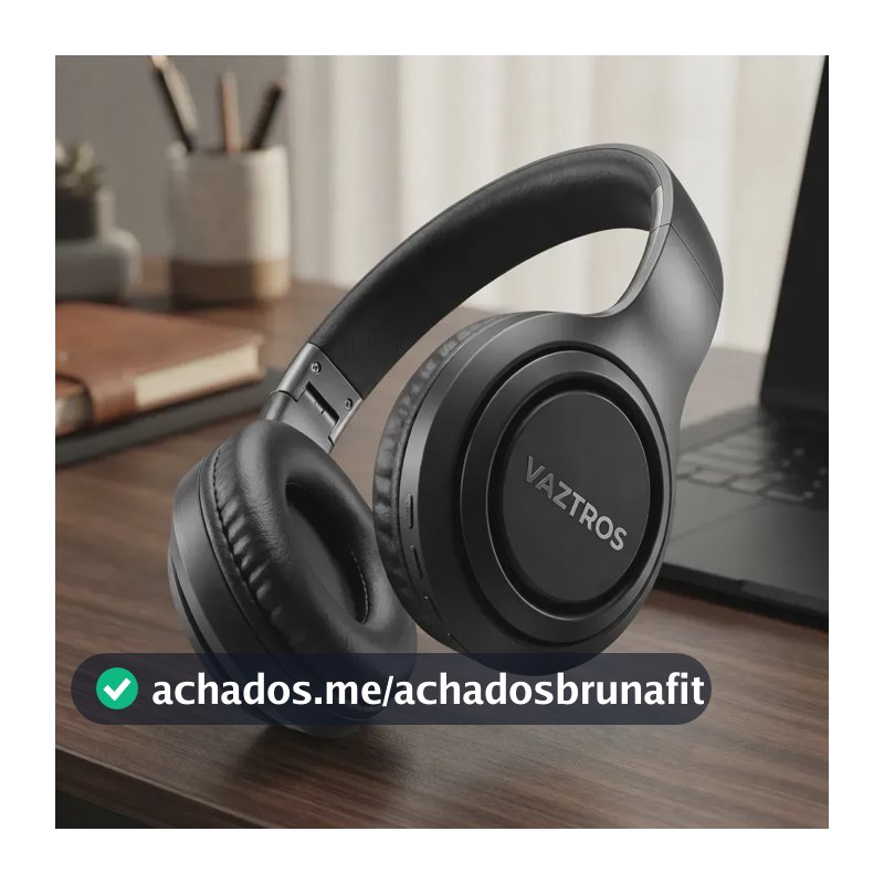 Vaztros Fone de Ouvido Headset Extra Bass Sem Fio Cancelamento Ruido Bluetooth 5.4 Som 6d Multiponto Encaixe Anatômico Premium Preto