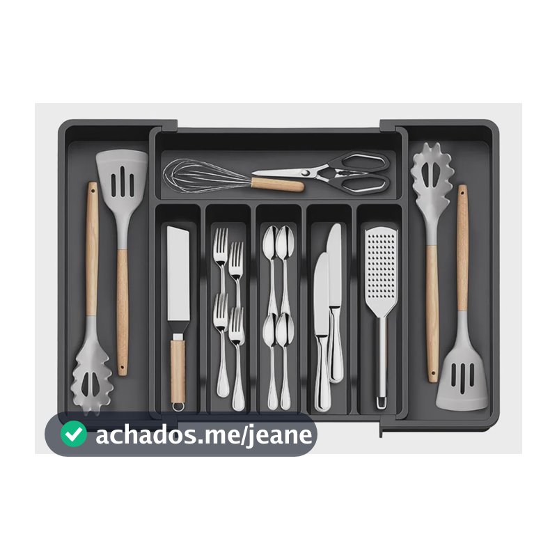 Porta Talher Organizador Gaveta Cozinha Divisória Ajustável Preto